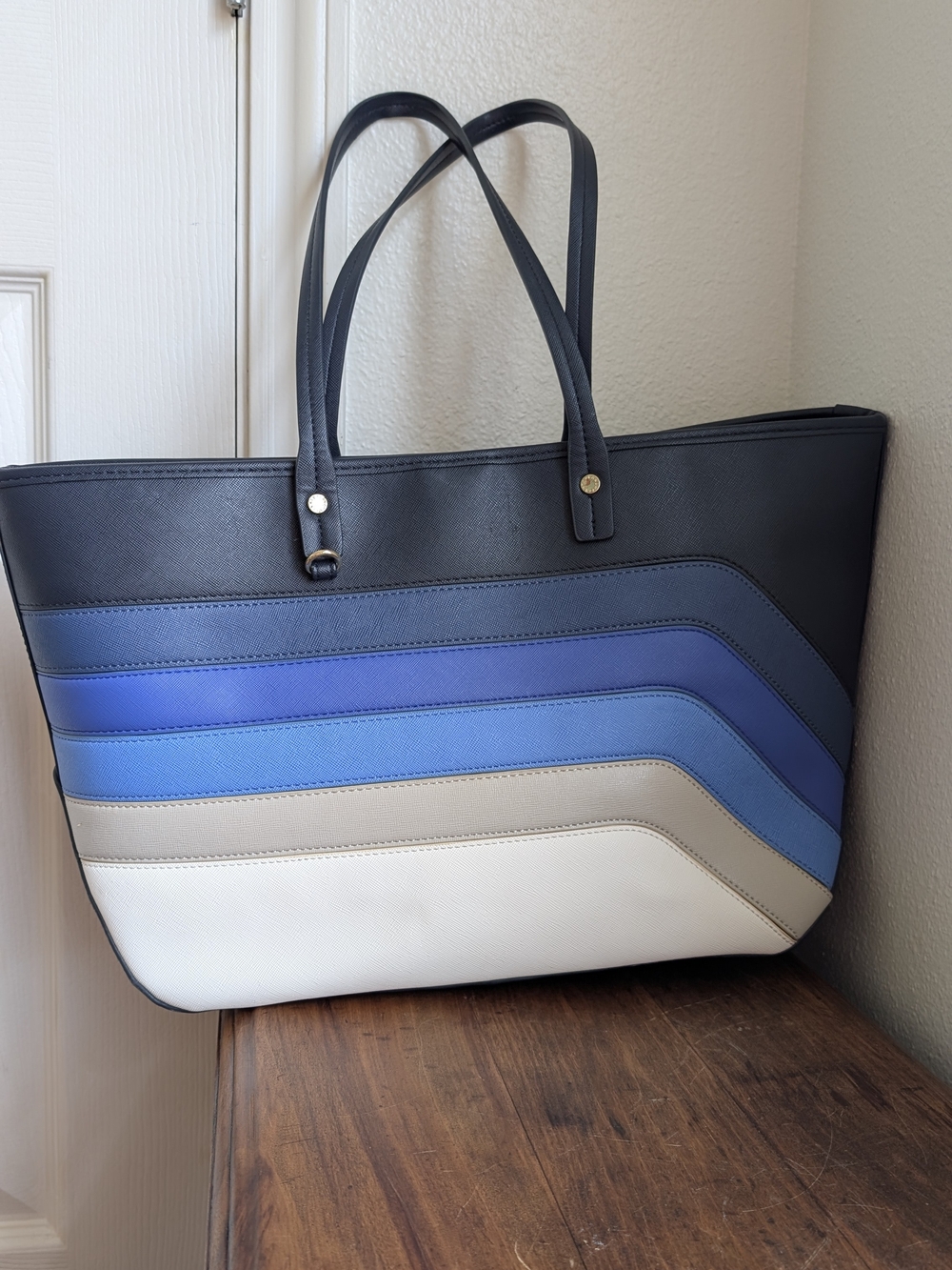 KATE Landry Color Block Tote in Blue & White